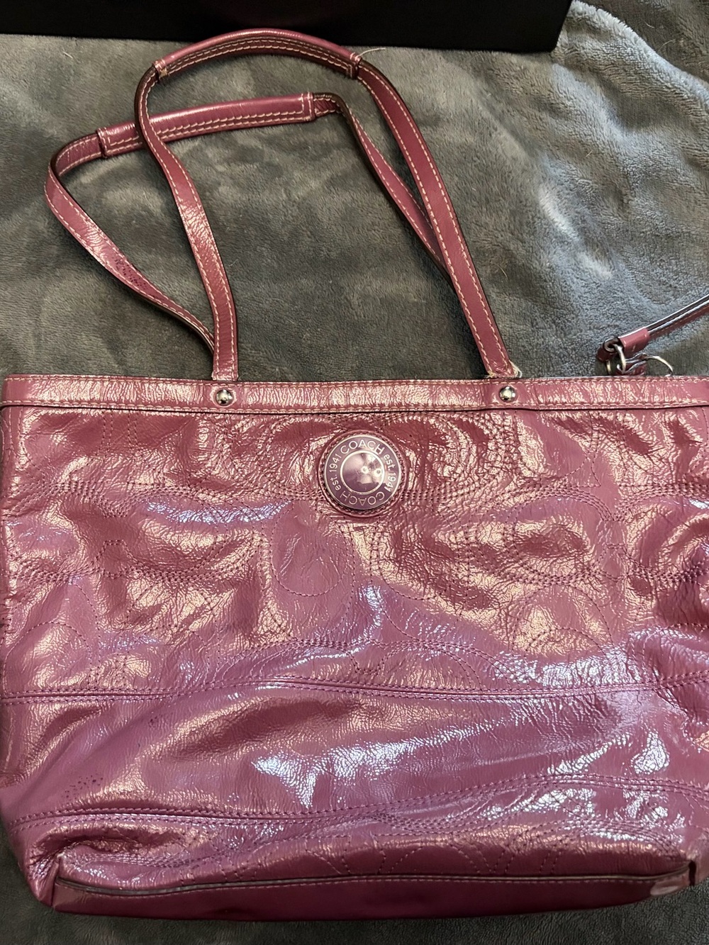 Coach Patent Leather Tote in Plum